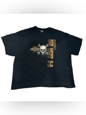 Harley-Davidson Black Tee with Skull and Wrench Graphic